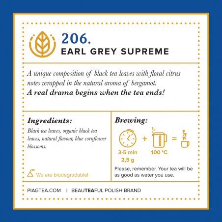206.Earl Grey Supreme 50ct - Black tea with natural aroma of bergamot PIAG The Fresh Tea Piag the fresh Tea - 5