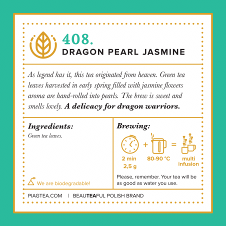 408.Dragon Pearl Jasmin 50ct - Green Jasmine Pearls PIAG The Fresh Tea Piag the fresh Tea - 4