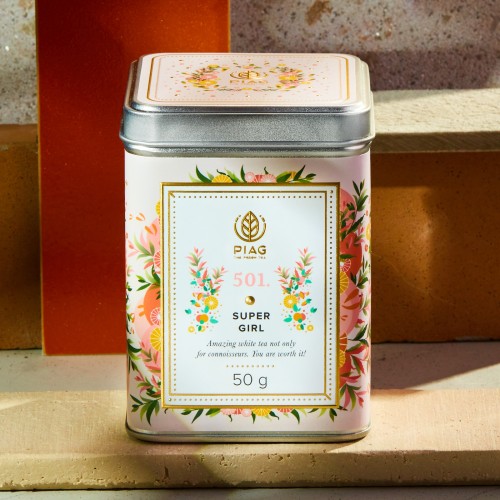 501.Super Girl Piag Tea- Biała herbata z brzoskwinią 50 g puszka Piag the fresh Tea - 1