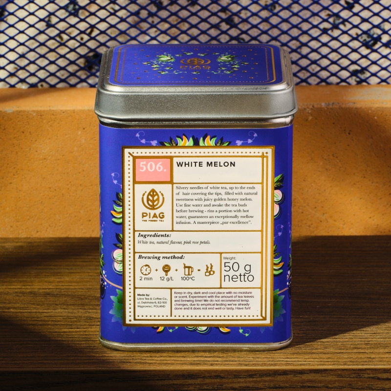 506. White Melon Piag Tea- Biała Herbata z kwiatem melona 50 g puszka Piag the fresh Tea - 1