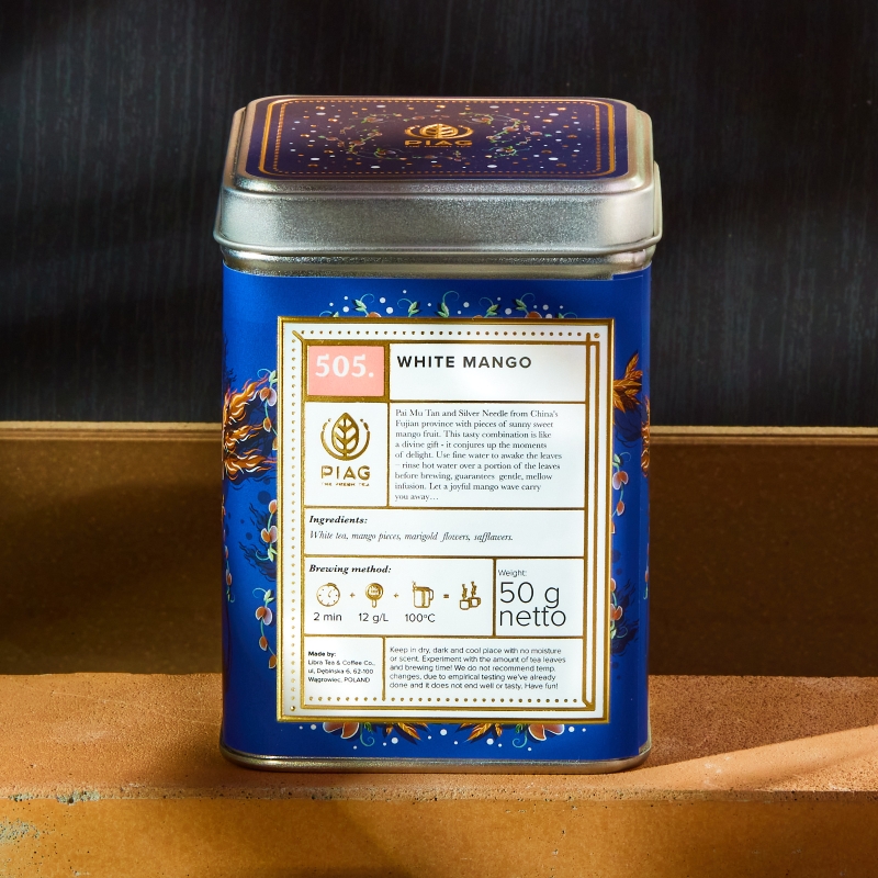 505. White Mango Piag Tea- Biała Herbata z owocami mango 50 g puszka Piag the fresh Tea - 1
