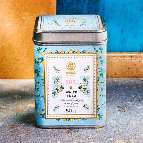 503.White Yuzu Piag Tea- Biała Herbata z naturalnym olejkiem owocu yuzu 50 g puszka Piag the fresh Tea - 1