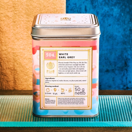 504.White Earl Grey Piag Tea- Biała herbata z nutą bergamotki 50 g puszka Piag the fresh Tea - 2