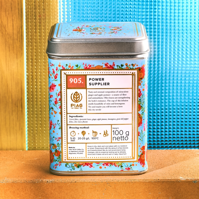 905.Power Supplier Piag Tea- Ziołowy napar nie tylko dla super bohaterów i wyznawców Fit 100 g puszka Piag the fresh Tea - 2