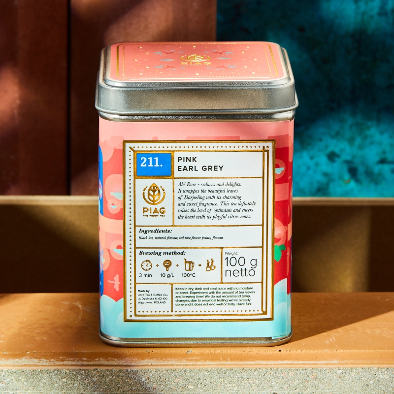 211.Pink Earl Grey Piag Tea- Liście czarnej herbaty Darjeeling second flash z bergamotką i różami 100 g puszka  - 2