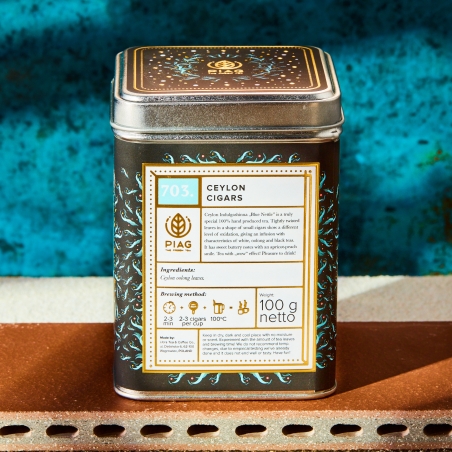 703.Ceylon Cigars Piag Tea- Herbata z biodynamicznej plantacji wykonywana technika podwójnego suszenia 100 g puszka Piag the fre