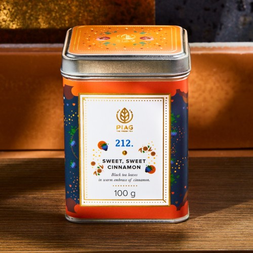212.Sweet Sweet Cinnamon Piag Tea- Kompozycja liści czarnej herbaty z cynamonowym szeptem (naturalnie słodka) 100 g puszka Piag 