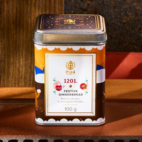 1201.Festive Gingerbread Piag Tea- Herbata pachnąca piernikami i świąteczną krzątaniną 100 g puszka Piag the fresh Tea - 4