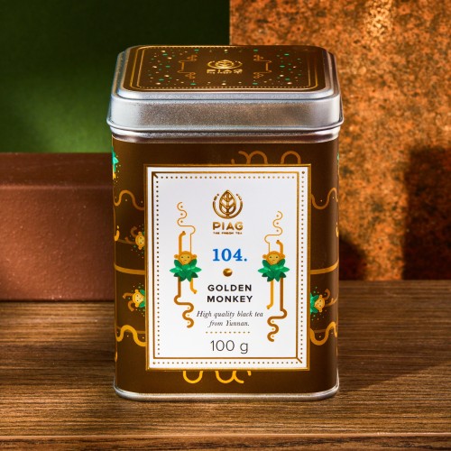 104.Golden Monkey Piag Tea- Czarna herbata Yunnan o niespotykanej historii, wyglądzie i aromacie 100 g puszka Piag the fresh Tea