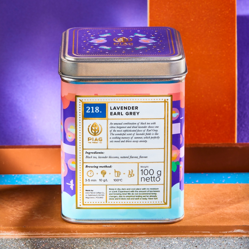 218.Lavender Earl Grey Piag Tea- Czarna herbata z bergamotką i szczyptą lawendowego kwiecia 100g puszka Piag the fresh Tea - 2