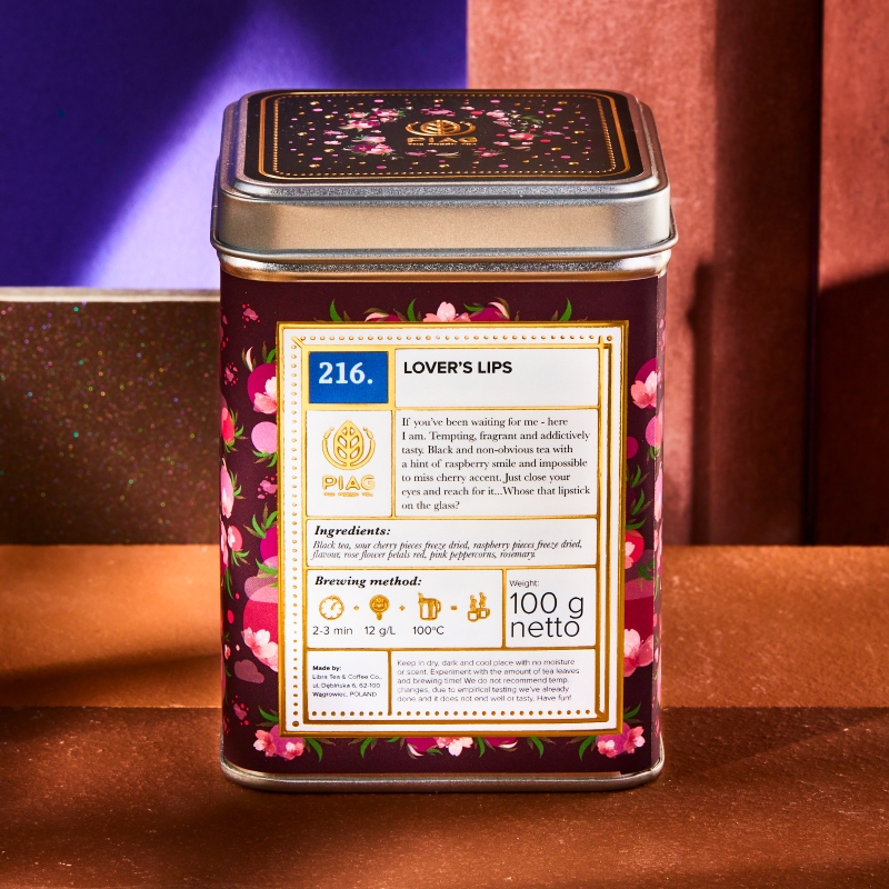 216.Lovers Lips Piag Tea- Czarna herbata w wiśniowo malinowych objęciach 100 g puszka Piag the fresh Tea - 1