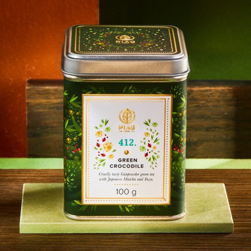 412.Green Crocodile Piag Tea- Zielona herbata gunpowder z  japońską matchą i yuzu 100 g puszka Piag the fresh Tea - 2