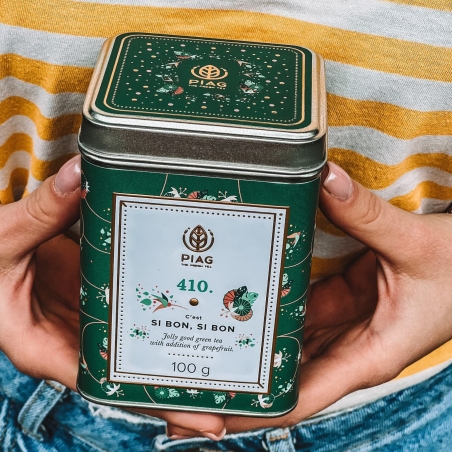 410.C'est si bon, si bon Piag Tea- Świetna zielona herbata z grejpfrutowym pazurem 100 g puszka Piag the fresh Tea - 6