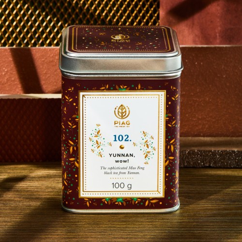 102.Yunnan Wow Piag Tea- Czarna chińska herbata pełna złotych pąków Mao Feng  o wyjatkowym wyglądzie i smaku 100 g puszka Piag t