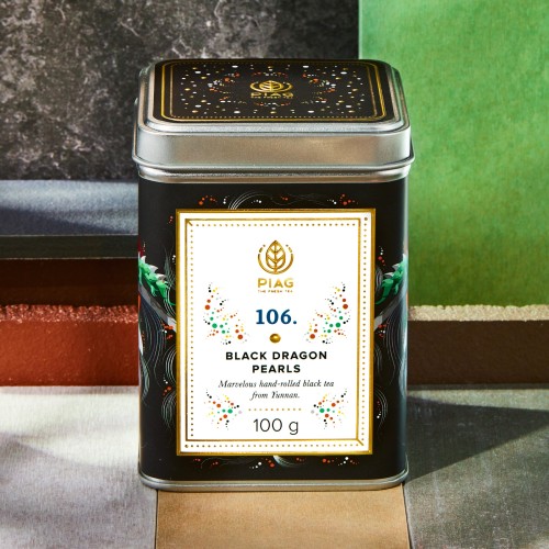 106.Black Dragon Pearls Piag Tea- Czarna herbata chińska Yunnan o  czekoladowo miodowym smaku 100 g puszka Piag the fresh Tea - 