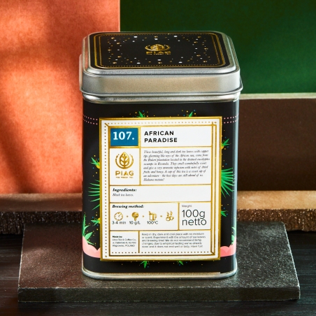 107.African Paradise Piag Tea- Owocowo pachnąca herbata czarna z serca Afryki 100 g puszka Piag the fresh Tea - 6