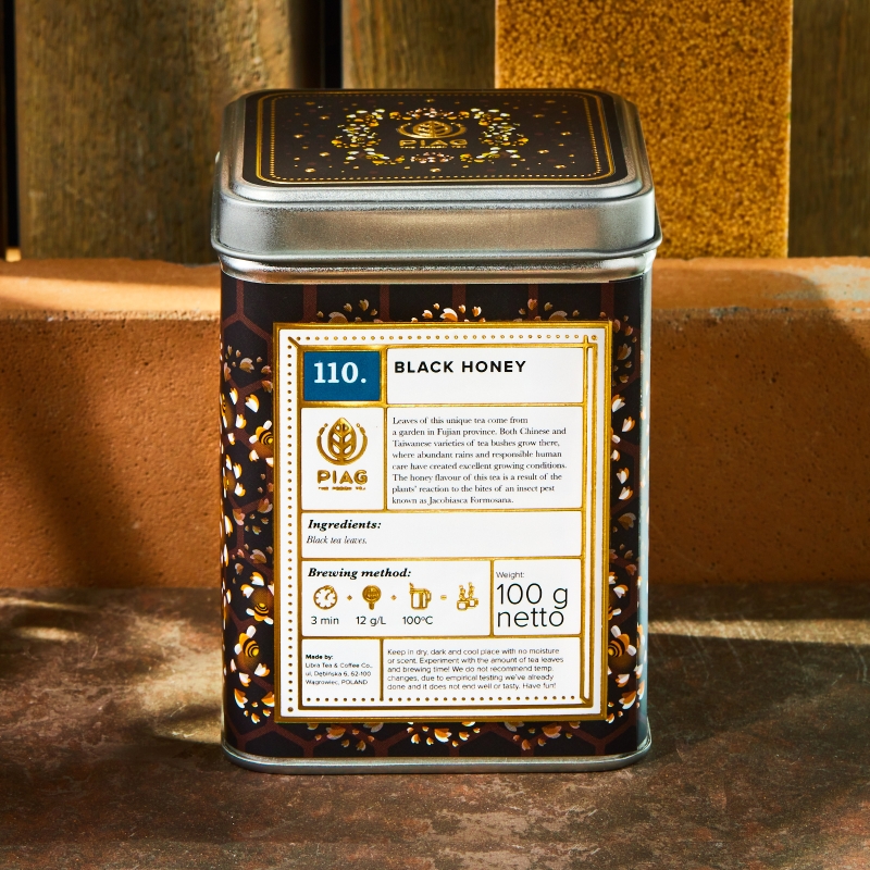 110.Black Honey Piag Tea- Jedna z najbardziej wyjątkowych i ciekawych herbat czarnych 100 g puszka Piag the fresh Tea - 7