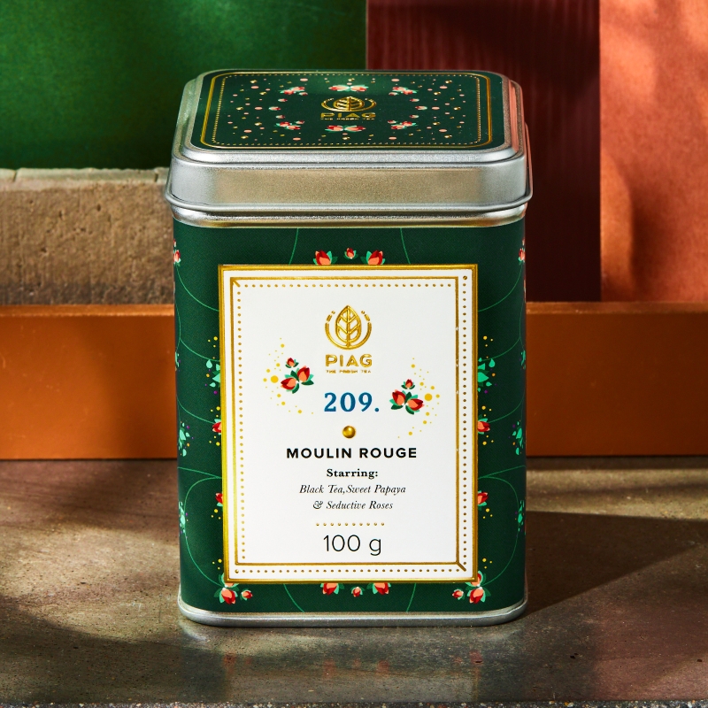 209. Moulin Rouge (100g) - A spectacular show of black tea, sweet papaya and enchanting roses - PIAG The Fresh Tea Piag the fres