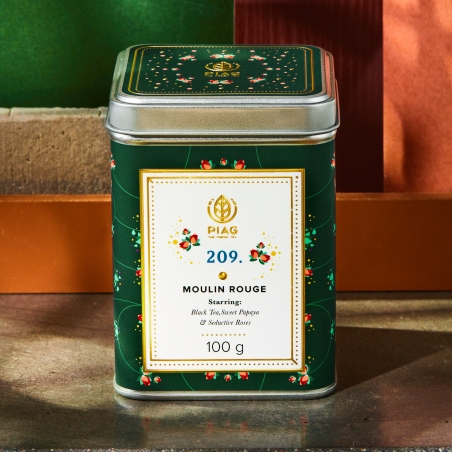 209.Moulin Rouge Piag Tea-  Spektakularne show czarnej herbaty, słodkiej papai i czarujących róż 100 g puszka Piag the fresh Tea