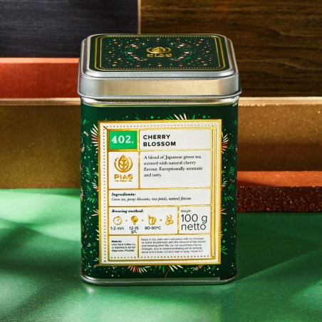 402.Cherry Blossom Piag Tea- Japońska zielona herbata o szlachetnym, wiśniowym aromacie 100 g puszka Piag the fresh Tea - 3