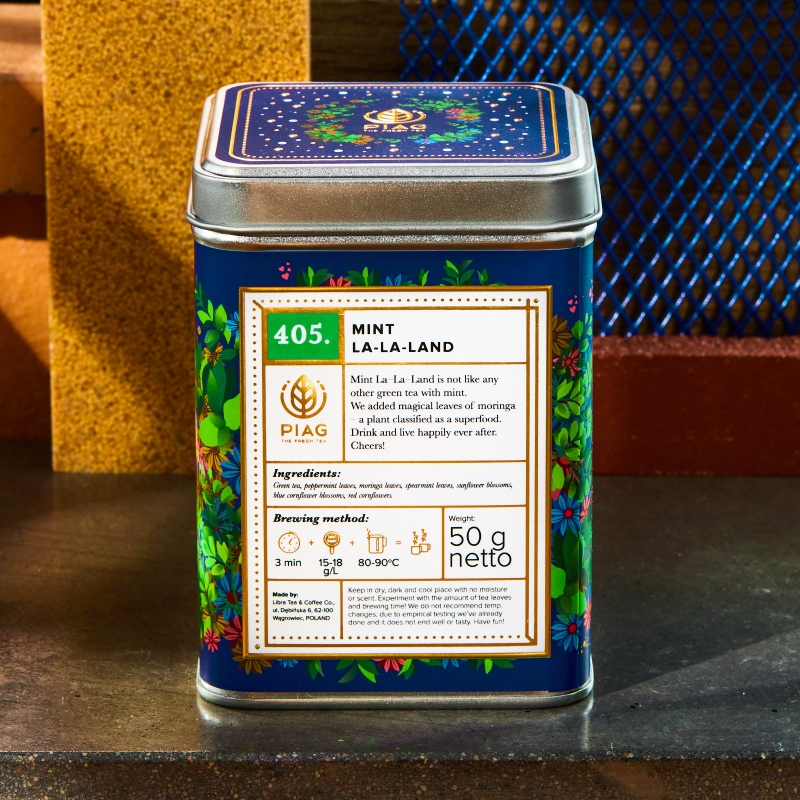 405.Mint La La Land Piag Tea-  Mięta i zielona herbata – przyjaźń stara jak świat 50 g puszka Piag the fresh Tea - 4