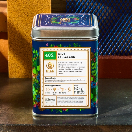 405.Mint La La Land Piag Tea-  Mięta i zielona herbata – przyjaźń stara jak świat 50 g puszka Piag the fresh Tea - 4